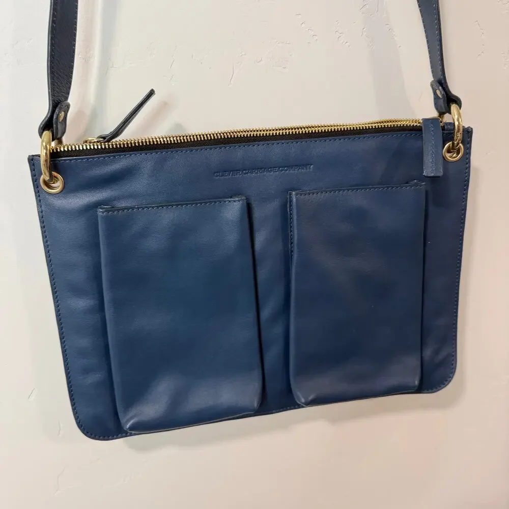 Clever Carriage Company Women's Crossbody Bag Purse‎ Leather Blue